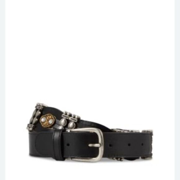 The Kooples black Leather embellished silver, gold, crystals Belt with rivets - Picture 12 of 12
